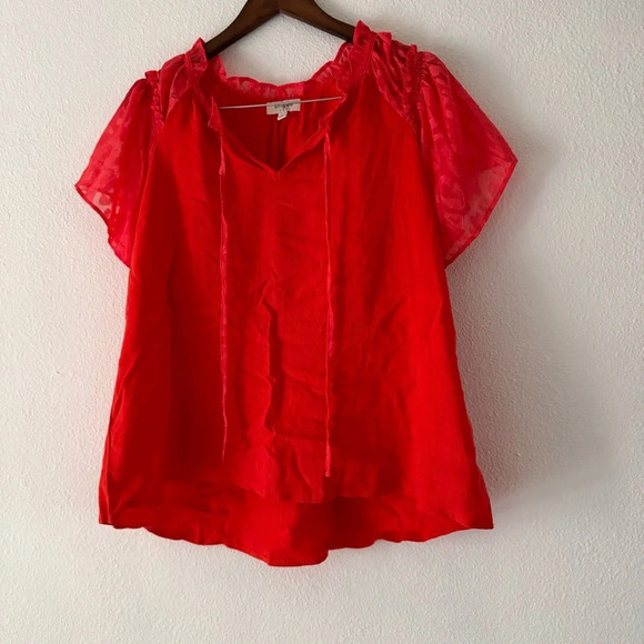 Umgee New Large Red Animal Print Ruffle Sleeve Blouse Breezy - Picture 6 of 11
